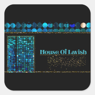 Türkisfarbenes Luxe-Mosaik-Sticker Schwarzes & Tür Quadratischer Aufkleber