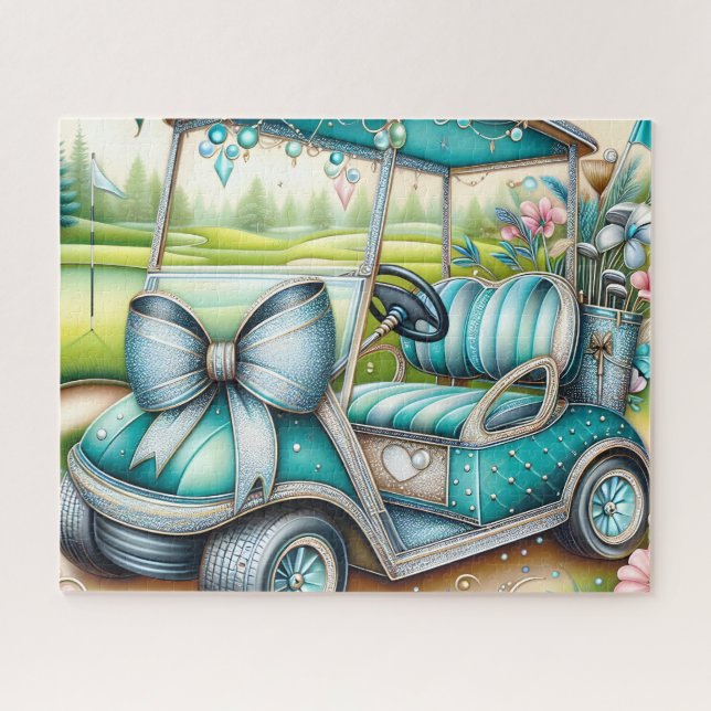 Türkisfarbenes Luxus-Golfcart mit Bogen Puzzle (Horizontal)