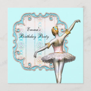 Türkisfarbenes Mädchen-Ballerina-Geburtstagsfeier Einladung