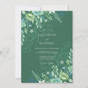 Türkisfarbenes Meerwasseralgen-Eukalyptus-Hochzeit Einladung