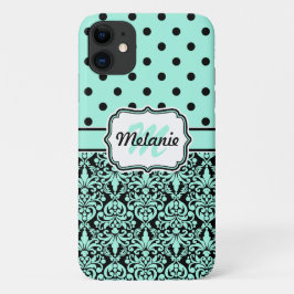 Türkisfarbenes Mit Monogramm Damask Polka Dots Mus Case-Mate iPhone Hülle
