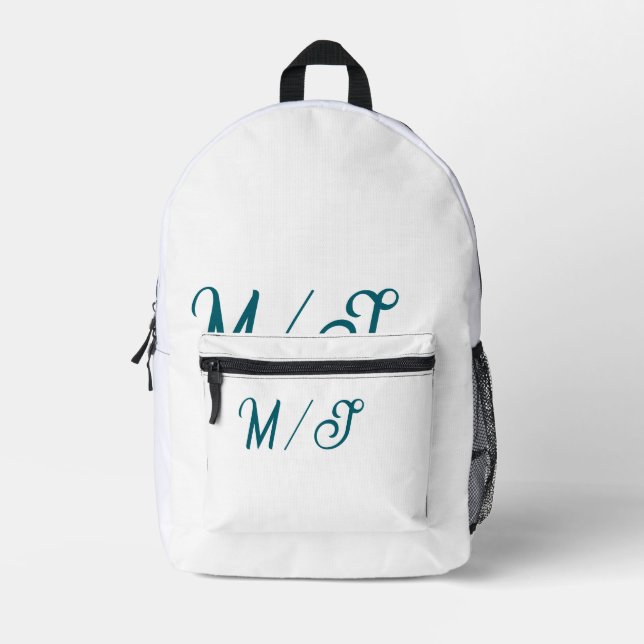 Türkisfarbenes Monogramm Hochzeitspaar Name einfac Bedruckter Rucksack (Vorderseite)