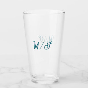 Türkisfarbenes Monogramm Hochzeitspaar Name einfac Glas
