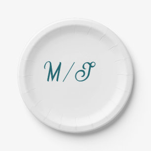 Türkisfarbenes Monogramm Hochzeitspaar Name einfac Pappteller