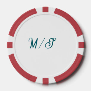 Türkisfarbenes Monogramm Hochzeitspaar Name einfac Pokerchips