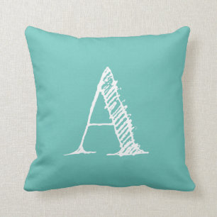 Türkisfarbenes Monogramm-Throw-Kissen Kissen