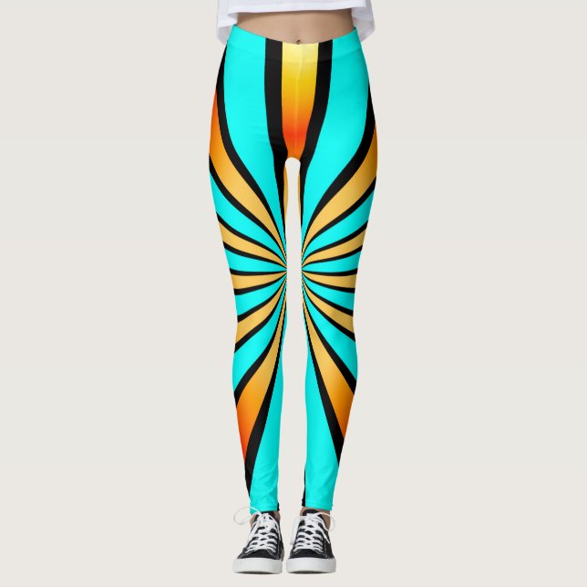 Türkisfarbenes Muster Orange Black Leggings (Vorderseite)