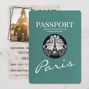 Türkisfarbenes Paris Reisepass Save The Date