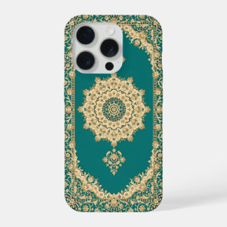 Türkisfarbenes persisches Teppich-Handygehäuse – K iPhone 15 Pro Hülle