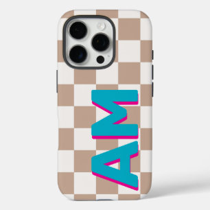 Türkisfarbenes Rosa Schatten Monogramm Beige Schac iPhone 16 Pro Hülle