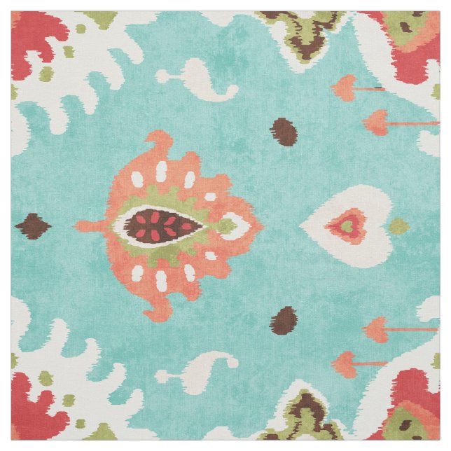 Türkisfarbenes, rotes Orangengewebe Stoff (Muster)