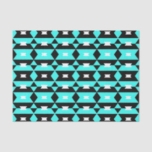 Türkisfarbenes Schwarz/Weiß Op Art Geometrisches M Seidenpapier