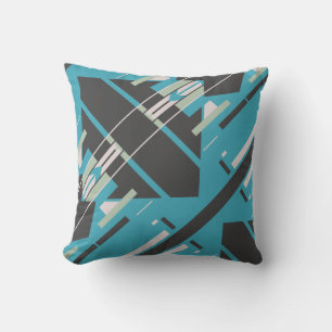 Türkisfarbenes Schwarz-weißes Diagonal Südwestlich Kissen