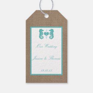 Türkisfarbenes Seepferd Burlap Beach Wedding Colle Geschenkanhänger
