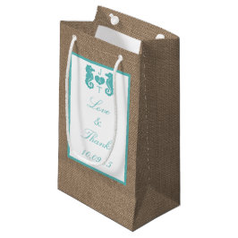 Türkisfarbenes Seepferd Burlap Beach Wedding Colle Kleine Geschenktüte