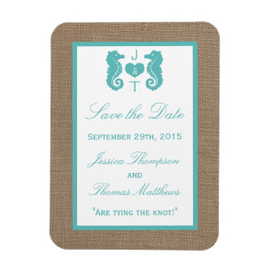 Türkisfarbenes Seepferd Burlap Beach Wedding Colle Magnet