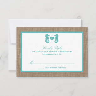 Türkisfarbenes Seepferd Burlap Beach Wedding Colle RSVP Karte