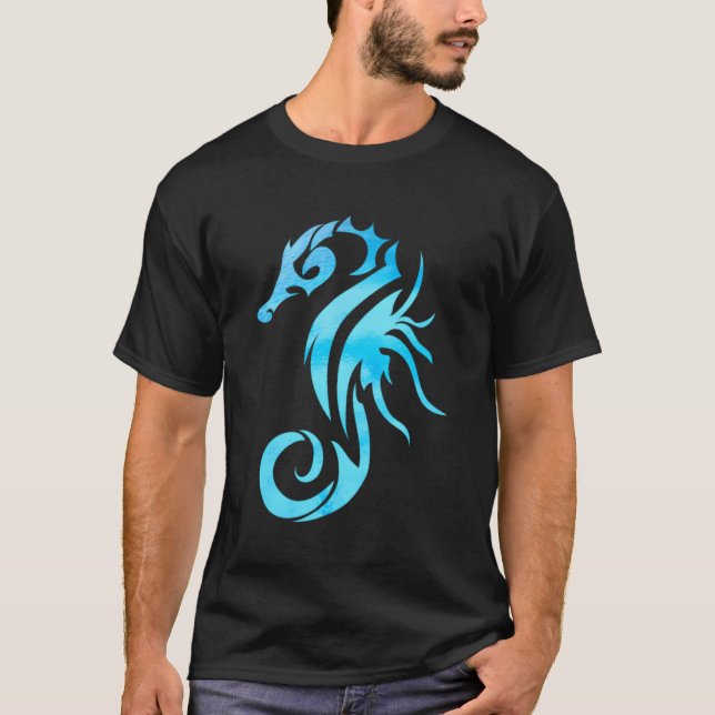 Türkisfarbenes Seepferd Ocean Design T-Shirt (Vorderseite)