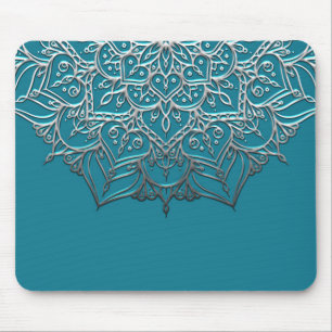 Türkisfarbenes & Silbernes Mandala Elegantes Minim Mousepad