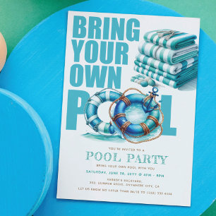 Türkisfarbenes Sommerparty-Bring-Your-Own-Pool-Was Einladung