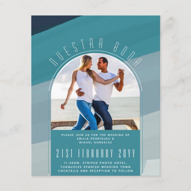 Türkisfarbenes Spanisches Wedding Nuestra Boda FOT Flyer (Vorne)