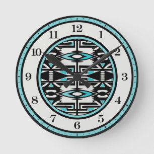 Türkisfarbenes Stammes-Tapeten-Wanduhr Runde Wanduhr