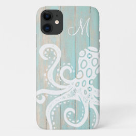 Türkisfarbenes Strandholz-Oktopus-Monogramm Case-Mate iPhone Hülle