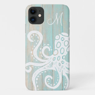 Türkisfarbenes Strandholz-Oktopus-Monogramm Case-Mate iPhone Hülle