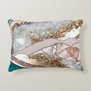 Türkisfarbenes Teal-Achat-Gold-Glitter Dekokissen
