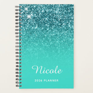 Türkisfarbenes Teal Glitter Ombre Personalisiert Planer