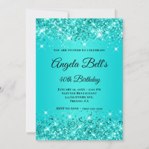 Türkisfarbenes Teal Glitzer Ombre Fancy Monogramm Einladung