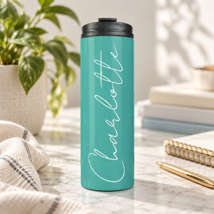 Türkisfarbenes Teal Individueller Name Junggeselli Thermosbecher