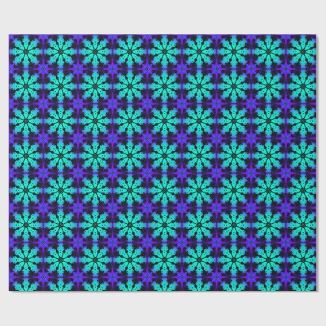 Türkisfarbenes und blaues Kaleidoskop-Fraktalmuste Geschenkpapier (Flach)