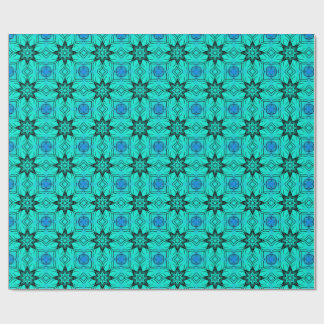 Türkisfarbenes und blaues Kaleidoskop-Fraktalmuste Geschenkpapier