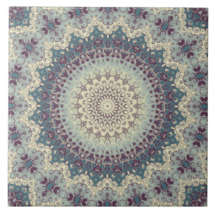 Türkisfarbenes und cremefarbenes Mandala-Musterdes Fliese