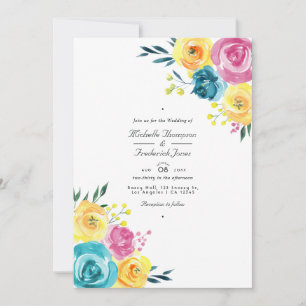 Türkisfarbenes und gelbes florales QR-Code-RSVP-Ho Einladung