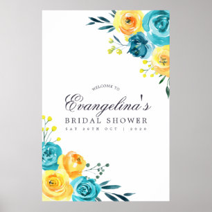 Türkisfarbenes und gelbes florales Willkommen zur Poster