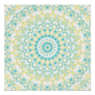 Türkisfarbenes und Gelbes Geometrisches Mandala-Mu Poster