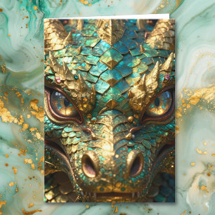 Türkisfarbenes und goldenes Drachen-Geburtstag Karte