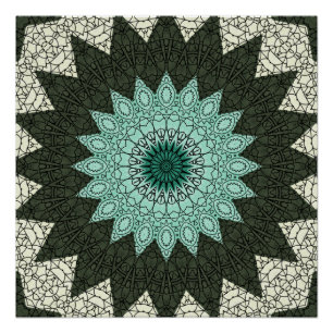 Türkisfarbenes und grünes geometrisches Mandala-Mu Poster