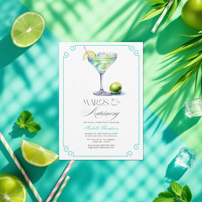 Türkisfarbenes und Limones Margs & Matrimony-Braut Einladung (Elegant Margs & Matrimony Bridal Shower Invitation)
