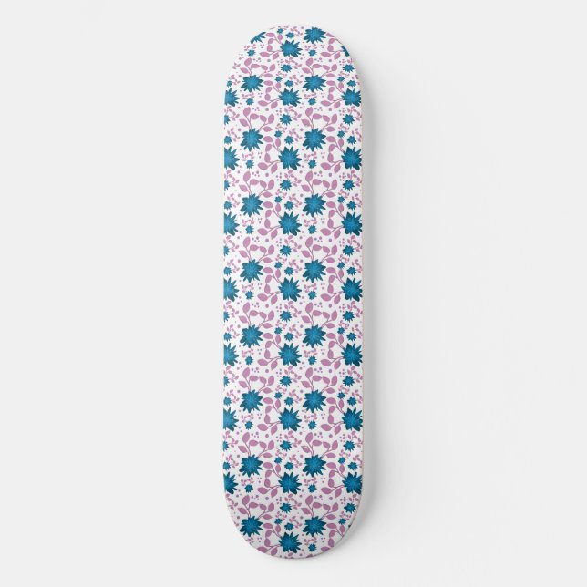 Türkisfarbenes und rosa Blumenmuster | Moderne Bot Skateboard (Vorderseite)