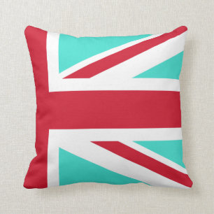 Türkisfarbenes und rotes Union Jack-Halb Kissen