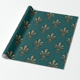 Türkisfarbenes und schwarzes Paris Fleur de Lis Geschenkpapier