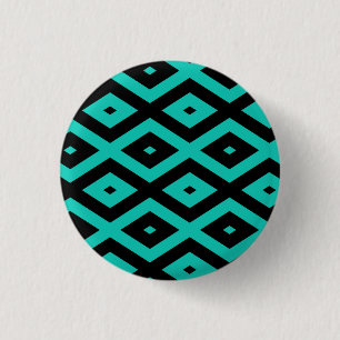 Türkisfarbenes und schwarzes Rautenmuster Button