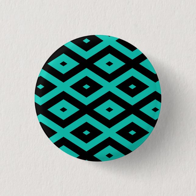 Türkisfarbenes und schwarzes Rautenmuster Button (Vorderseite)