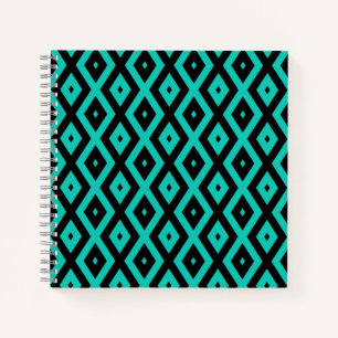 Türkisfarbenes und schwarzes Rautenmuster Notizbuch