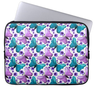 Türkisfarbenes und violettes Schmetterlings-Blumen Laptopschutzhülle