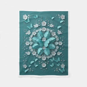 Türkisfarbenes und weißes Blumen-3D-Muster-Kunst-F Fleecedecke