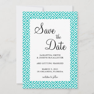 Türkisfarbenes und weißes diagonales griechisches  save the date